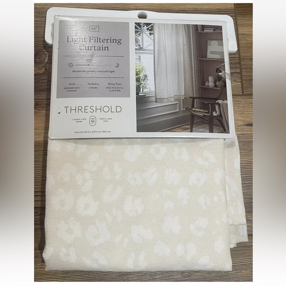 Threshold Light Filtering Curtain 1 Panel 54 X 63 Modern Dot Farrah Rod Clip NEW